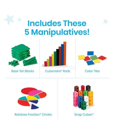 Take Home Math Manipulatives Kit for Kids Grade 3-5 with Snap Cubes Base Ten Blocks Cuisenaire Rods Angle Circles and Color T...