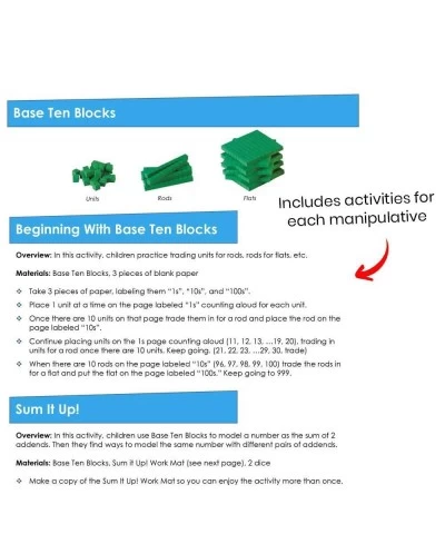 Take Home Math Manipulatives Kit for Kids Grade 3-5 with Snap Cubes Base Ten Blocks Cuisenaire Rods Angle Circles and Color T...