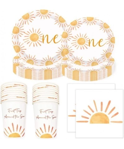 First Trip Inspired Around The Sun Birthday Decorations 102pcs Boho Sun 1st Birthday Paper Plates Napkins Cups and Table Clot...