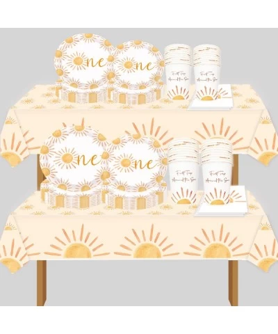 First Trip Inspired Around The Sun Birthday Decorations 102pcs Boho Sun 1st Birthday Paper Plates Napkins Cups and Table Clot...