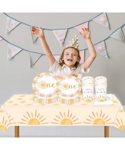 First Trip Inspired Around The Sun Birthday Decorations 102pcs Boho Sun 1st Birthday Paper Plates Napkins Cups and Table Clot...