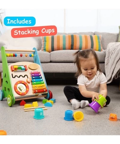 1 Year Old Girl Boy Gifts - Wooden Baby Walker - Includes Stacking Cups and a Book - Baby Toys Push and Pull Learning Walker ...