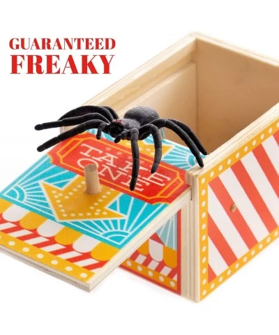 Wooden Spider Prank Box - Scary Surprise Halloween Party Favor - Fake Jumping Rubber Bug Toy - Realistic Practical Joke - Cla...