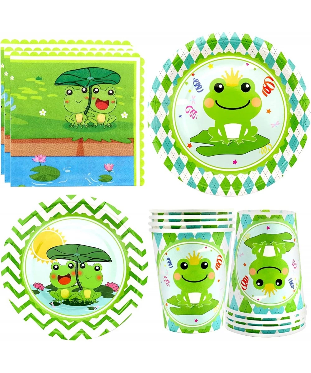 Frog Party Supplies Set Includes Paper Plates Napkins Cups for Frog Party Decoration Children Boys Girls Green Farm Birthday ...