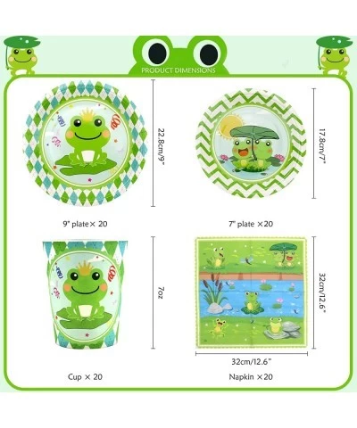 Frog Party Supplies Set Includes Paper Plates Napkins Cups for Frog Party Decoration Children Boys Girls Green Farm Birthday ...