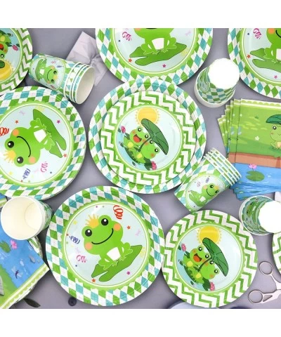 Frog Party Supplies Set Includes Paper Plates Napkins Cups for Frog Party Decoration Children Boys Girls Green Farm Birthday ...