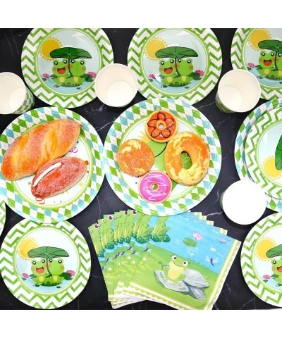 Frog Party Supplies Set Includes Paper Plates Napkins Cups for Frog Party Decoration Children Boys Girls Green Farm Birthday ...