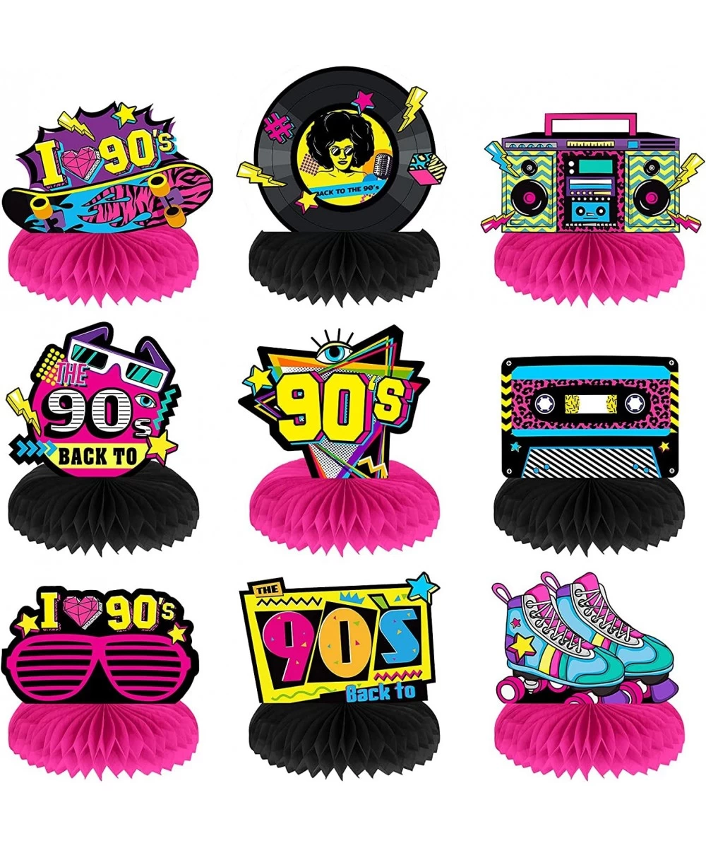 9 Pieces 90's Retro Party Supplies Kit 90's Retro Honeycomb Centerpieces Back to 90s Party Table Centerpieces Table Toppers 9...