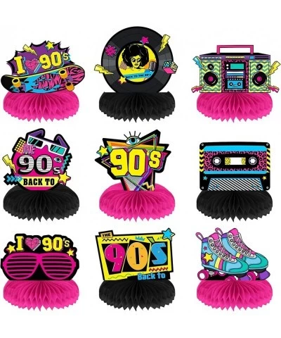 9 Pieces 90's Retro Party Supplies Kit 90's Retro Honeycomb Centerpieces Back to 90s Party Table Centerpieces Table Toppers 9...