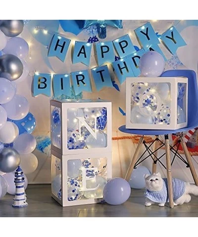 First Birthday Balloons Boxes ONE Transparent White Balloon Blocks with 3 LED String Lights and 32 Balloons for Girl Boy Baby...