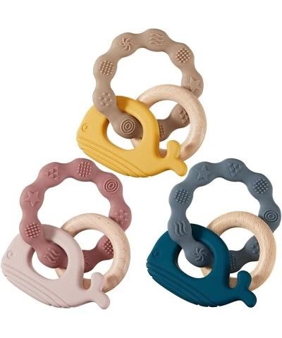 3 Packs Baby Teething Toys Silicone Teethers for Babies Teething Ring for Babies Over 3 Months Animal Wooden Teether Wood Rat...