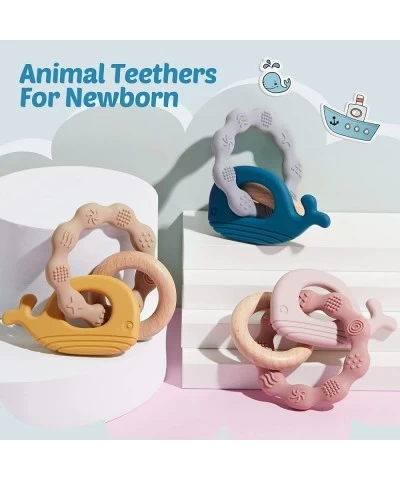 3 Packs Baby Teething Toys Silicone Teethers for Babies Teething Ring for Babies Over 3 Months Animal Wooden Teether Wood Rat...