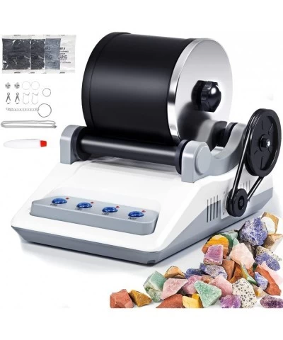 Rock Tumbler Kit Turns Rough Rocks Into Beautiful Gems with button 7 day Polishing timer Includes 2 Belts bag of rough stones...