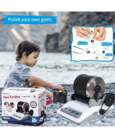 Rock Tumbler Kit Turns Rough Rocks Into Beautiful Gems with button 7 day Polishing timer Includes 2 Belts bag of rough stones...