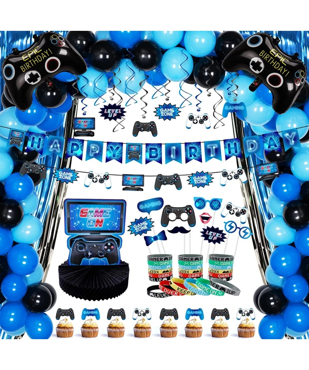 99PCS Gamer Birthday Decorations Video Game Party Favors for Boys Cupcake Toppers 24PCS Wristbands Cetnerpiece Photo Booth Pr...