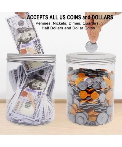 Large Coin Bank Jar Big Clear Plastic Coin Money Tip Change Saving Piggy Jar with Silver Slotted Lid Large Plastic Coins Pigg...