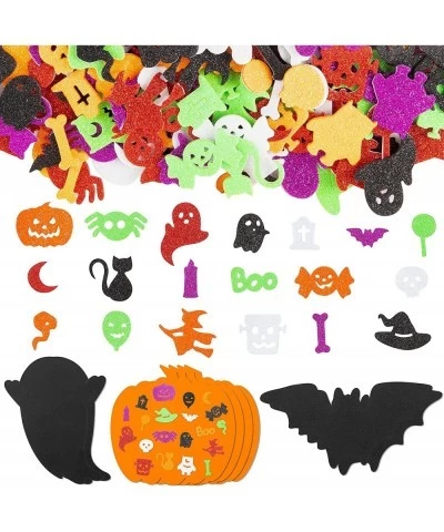 MALLMALL6 508Pcs Halloween Pumpkin Foam Stickers Glitter EVA Self Adhesive Decorations with Ghost Bat Cross Spider Cat Trick ...