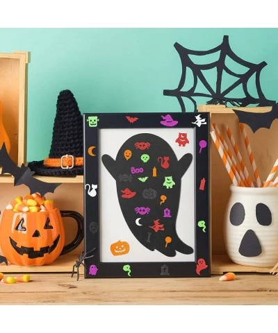 MALLMALL6 508Pcs Halloween Pumpkin Foam Stickers Glitter EVA Self Adhesive Decorations with Ghost Bat Cross Spider Cat Trick ...