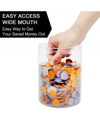 Large Coin Bank Jar Big Clear Plastic Coin Money Tip Change Saving Piggy Jar with Silver Slotted Lid Large Plastic Coins Pigg...