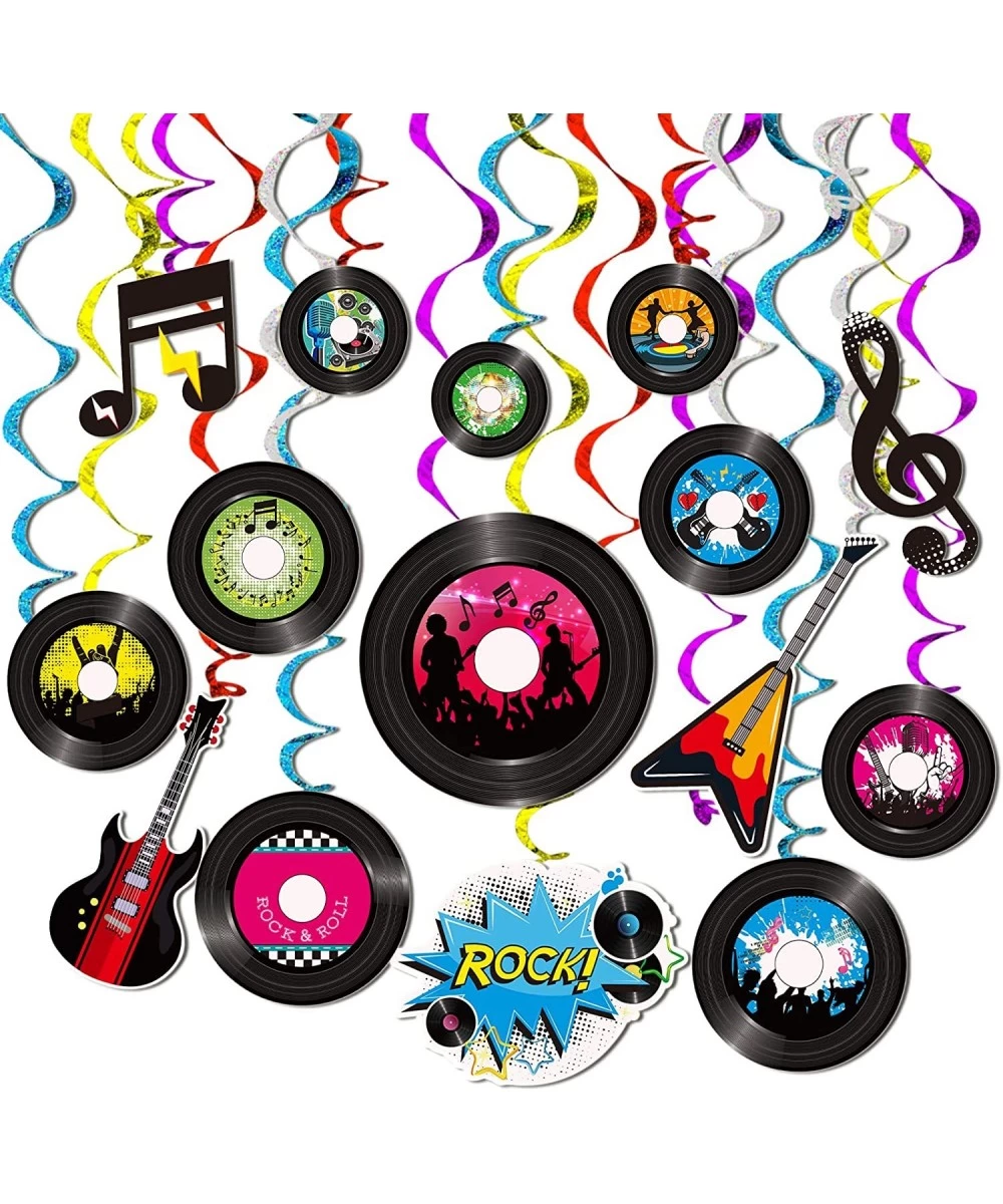 60 Pieces 50s Party Rock and Roll Music Party Decorations Hanging Swirls Music Record Cutouts Hanging Banner Double Sides Cei...