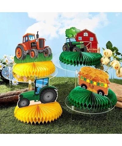 6 Pieces Tractor Party Decorations Tractor Honeycomb Table Centerpiece Tractor Birthday Party Supplies Table Toppers for Baby...