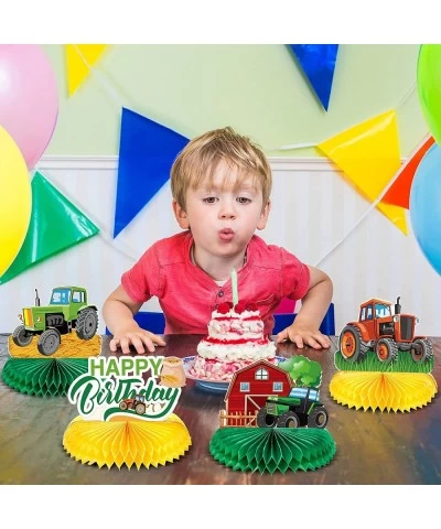 6 Pieces Tractor Party Decorations Tractor Honeycomb Table Centerpiece Tractor Birthday Party Supplies Table Toppers for Baby...