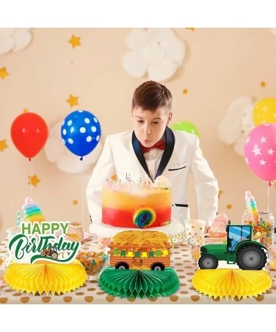 6 Pieces Tractor Party Decorations Tractor Honeycomb Table Centerpiece Tractor Birthday Party Supplies Table Toppers for Baby...