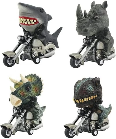 Dino Toys 4PCS Friction Powered Inertia Animal Motorcycle Toy Vehicle Gifts for Kids Boys Age 3 4 5 6 7 8Shark Toy Car Specia...