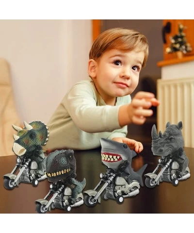 Dino Toys 4PCS Friction Powered Inertia Animal Motorcycle Toy Vehicle Gifts for Kids Boys Age 3 4 5 6 7 8Shark Toy Car Specia...