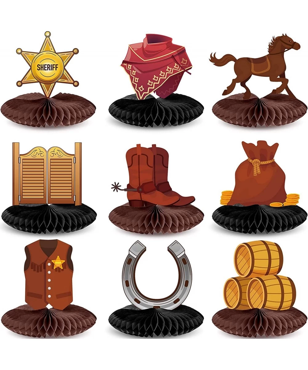 9 Pieces Cowboy Western Party Decorations Cowboy Centerpieces for Tables Wild West Party Decorations Cowboy Honeycomb Centerp...