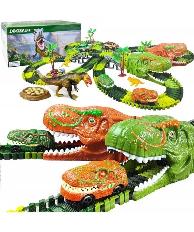 Dinosaur Toys-381pcs Create A Dinosaur World Road Race-Flexible Track Playset Flexible Train Tracks 2 Electric Race Cars Vehi...