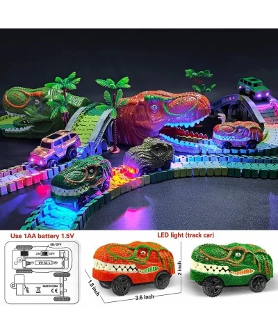 Dinosaur Toys-381pcs Create A Dinosaur World Road Race-Flexible Track Playset Flexible Train Tracks 2 Electric Race Cars Vehi...