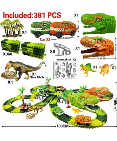 Dinosaur Toys-381pcs Create A Dinosaur World Road Race-Flexible Track Playset Flexible Train Tracks 2 Electric Race Cars Vehi...