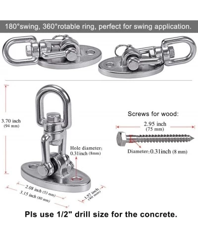 Swing Hangers Permanent Antirust SUS304 Stainless Steel Heavy Duty 360° Swivel Swing Set Brackets 2000 lb Capacity Playground...