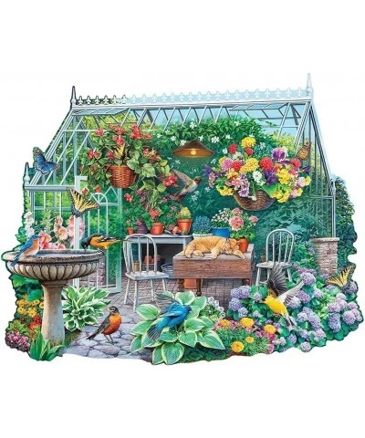 - 300 Piece Shaped Jigsaw Puzzle for Adults 20' x 27" - Spring Greenhouse - 300 pc Garden Flower Bird Bath Cat Butterfly Bloo...