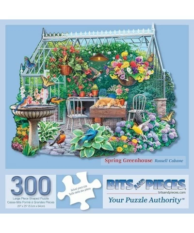 - 300 Piece Shaped Jigsaw Puzzle for Adults 20' x 27" - Spring Greenhouse - 300 pc Garden Flower Bird Bath Cat Butterfly Bloo...