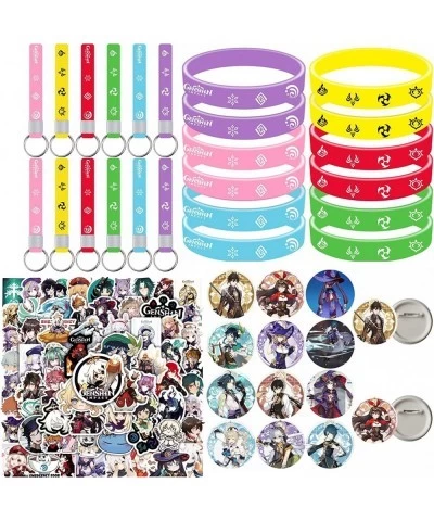 Genshin Impact Party Supplies 136 PCS Genshin Impact Party Favors Include 12 Button Pins 12 Bracelets 12 Keychains 100 Sticke...