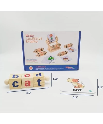 Wooden Reading Blocks Short Vowel Rods Spelling Games Flash Cards Turning Rotating Matching Letters Deer Toy for Kids Montess...