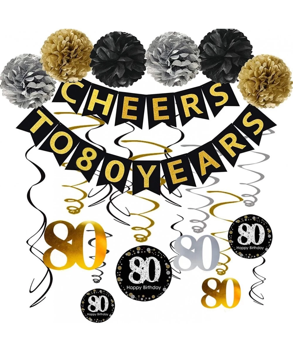 80th Birthday Party Decorations Kit - Gold Glittery Cheers to 80 Years Banner Poms 12Pcs Sparkling 80 Hanging Swirl for 80th ...