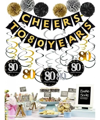 80th Birthday Party Decorations Kit - Gold Glittery Cheers to 80 Years Banner Poms 12Pcs Sparkling 80 Hanging Swirl for 80th ...