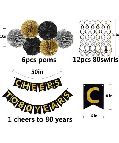 80th Birthday Party Decorations Kit - Gold Glittery Cheers to 80 Years Banner Poms 12Pcs Sparkling 80 Hanging Swirl for 80th ...