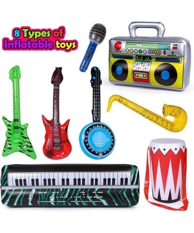 31 Pack Inflatable Rock Star Toy Set 80s Music Instruments Party Props Decorations-6 Inflatable Guitars 6 Inflatable Micropho...