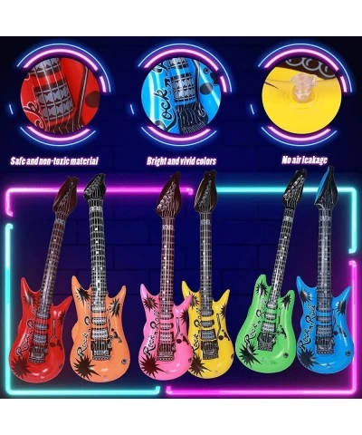 31 Pack Inflatable Rock Star Toy Set 80s Music Instruments Party Props Decorations-6 Inflatable Guitars 6 Inflatable Micropho...