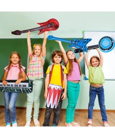 31 Pack Inflatable Rock Star Toy Set 80s Music Instruments Party Props Decorations-6 Inflatable Guitars 6 Inflatable Micropho...