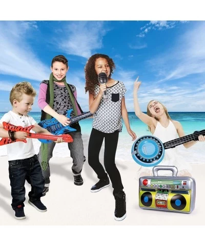 31 Pack Inflatable Rock Star Toy Set 80s Music Instruments Party Props Decorations-6 Inflatable Guitars 6 Inflatable Micropho...