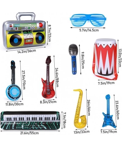 31 Pack Inflatable Rock Star Toy Set 80s Music Instruments Party Props Decorations-6 Inflatable Guitars 6 Inflatable Micropho...