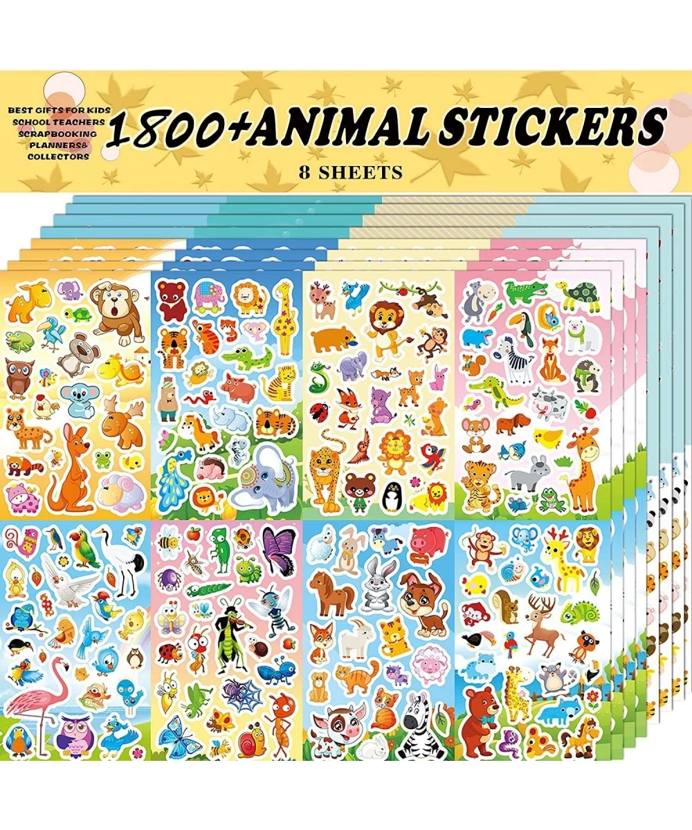 Animal Stickers Assortment Set 8 Sheets (1800+ Count) 16 Themes Collection for Kids Children Teacher Parent Grandparent Schoo...