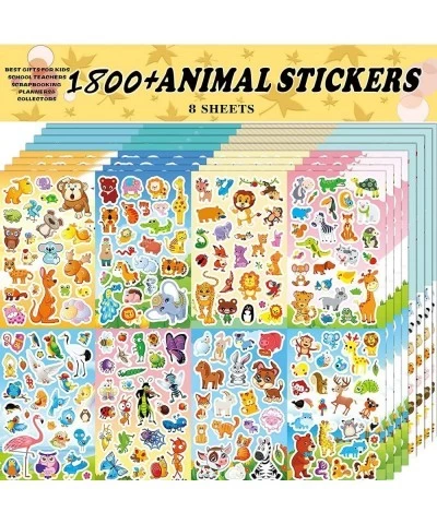 Animal Stickers Assortment Set 8 Sheets (1800+ Count) 16 Themes Collection for Kids Children Teacher Parent Grandparent Schoo...