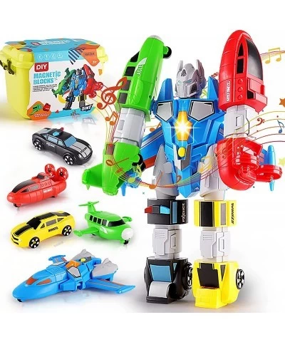 5-in-1 Magnetic Vehicles Toy Playset Mix and Match STEM Stacking Assembling Car Kit with Storage Box Transform into Robot Bir...