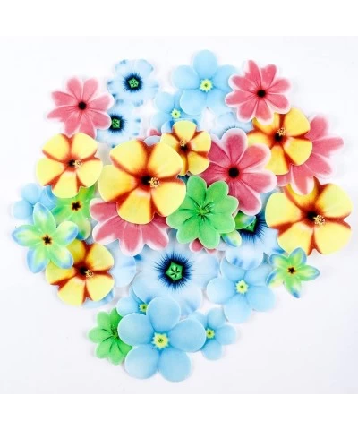 35pcs Edible Flower Cake Topper Flower Cupcake Toppers Colorful Wafer Paper Flower Cake Decorations for Wedding Birthday Baby...